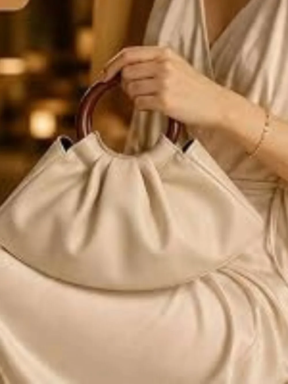 Neiman Marcus Ruched Puffy PU Leather Handbag